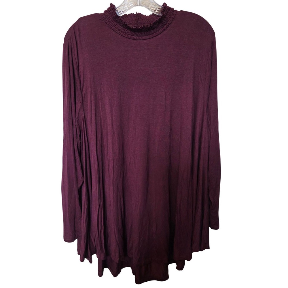 Lane Bryant Swing Collection Smocked Mock Neck‎ Top Burgundy Plus Size 22/24 NEW